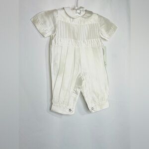 Isabel Garreton White Ivory Silk Romper Tucks 6 Months Boy